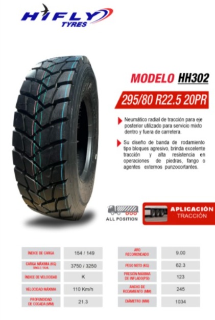 295/80R22.5 HIFLY HH302 TORTUGA POST.20PR